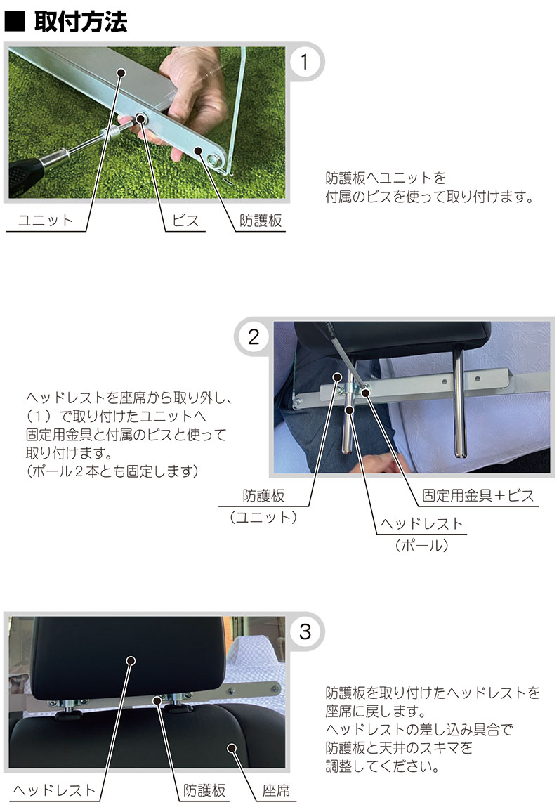 自動車警ら隊ヘッドレスト付き防護板